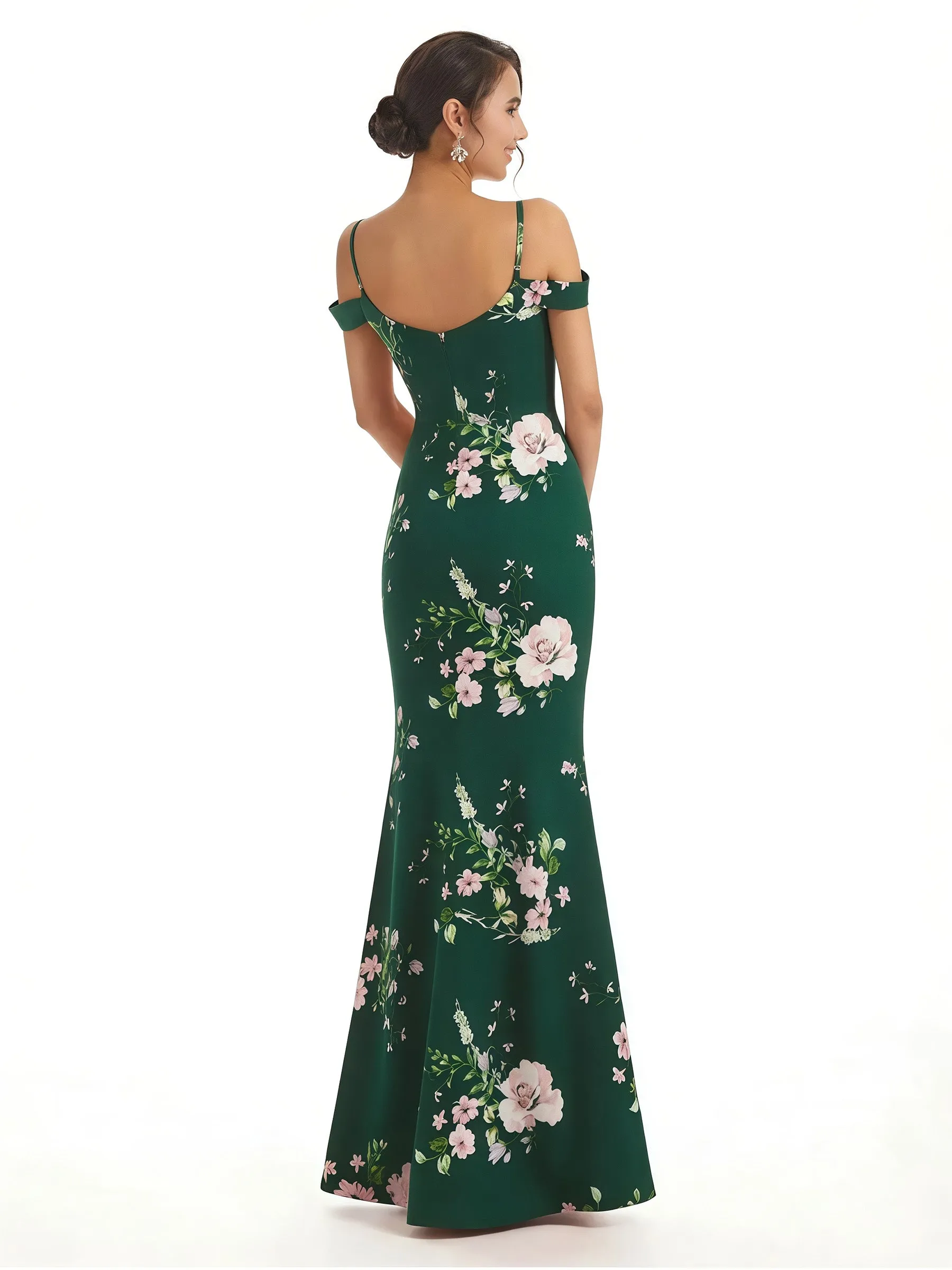 Trendy Cold Shoulder Side Slit Mermaid Floral Satin Maxi Floral Formal Dresses For Ladies sold by ChicSew product image thumbnail 2