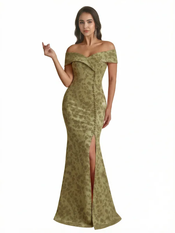 Sexy Off Shoulder Mermaid Long Satin Floral Formal Dresses For Women sold by ChicSew