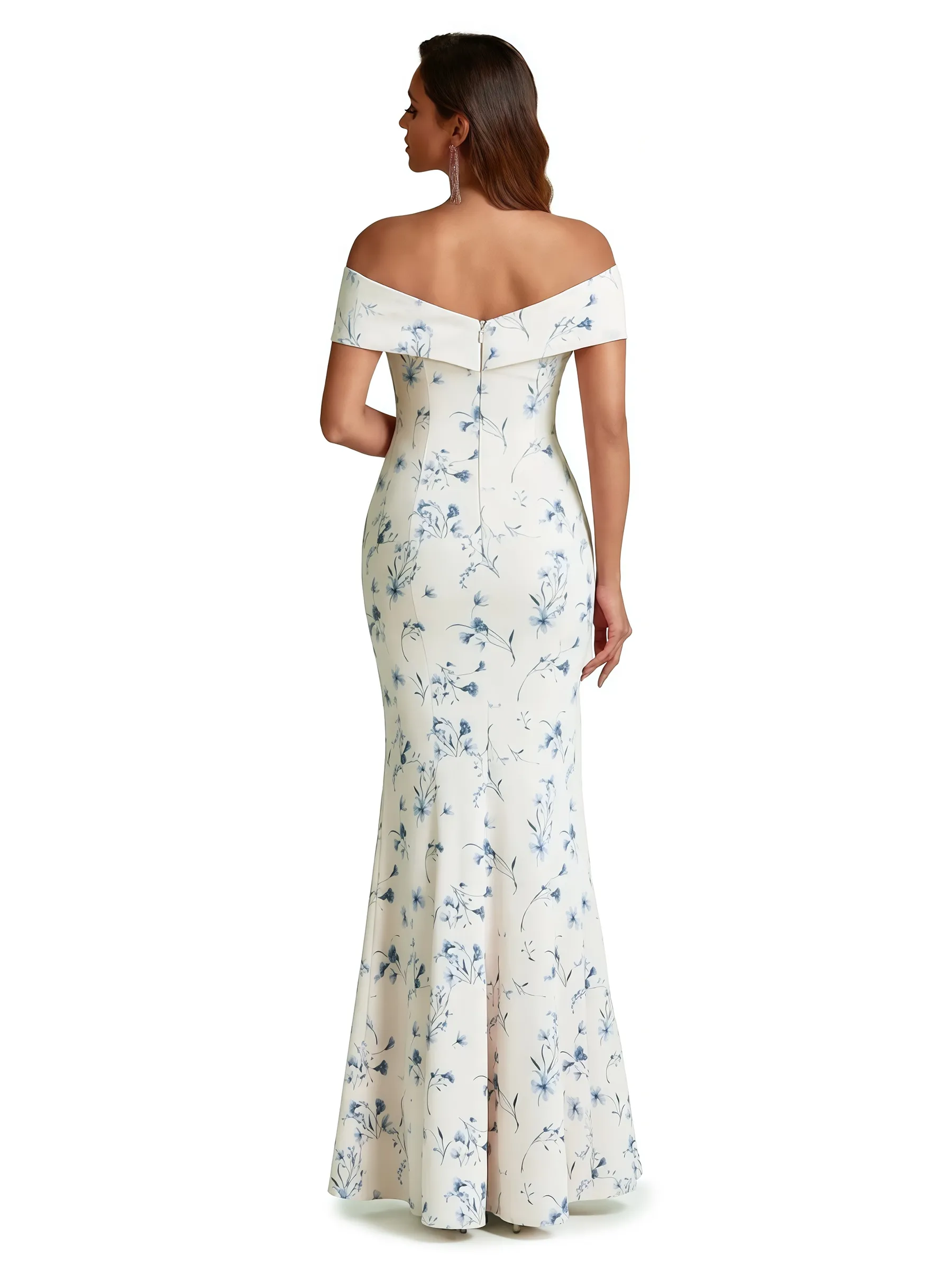 Sexy Off Shoulder Mermaid Long Satin Floral Formal Dresses For Women sold by ChicSew product image thumbnail 2