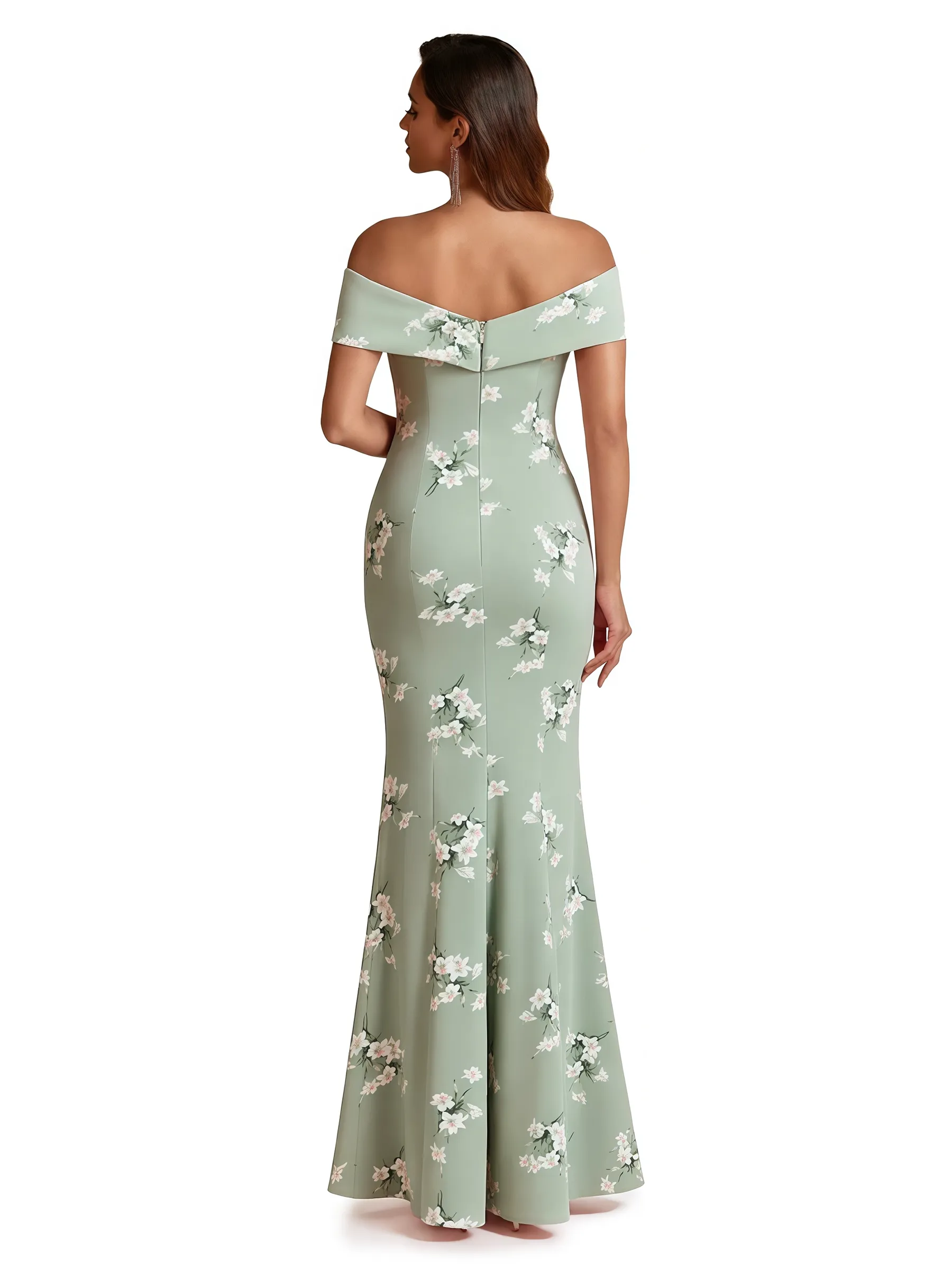 Sexy Off Shoulder Mermaid Long Satin Floral Formal Dresses For Women sold by ChicSew product image thumbnail 2