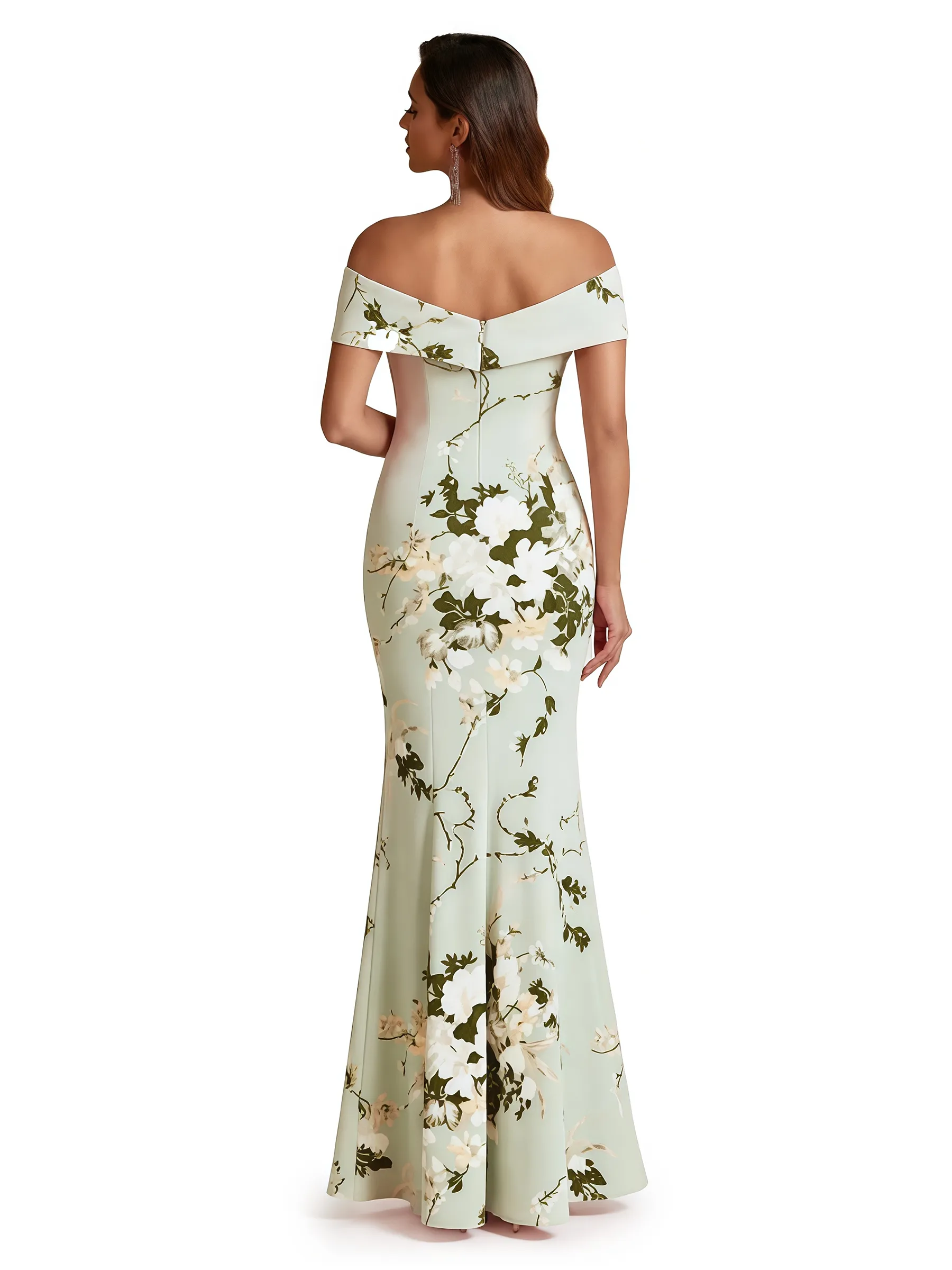 Sexy Off Shoulder Mermaid Long Satin Floral Formal Dresses For Women sold by ChicSew product image thumbnail 2