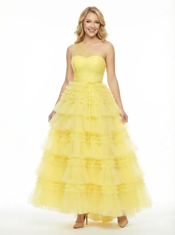 Elegant Tulle Lace Ruffles Off The Shoulder Ball Gown Prom Dress sold by ChicSew