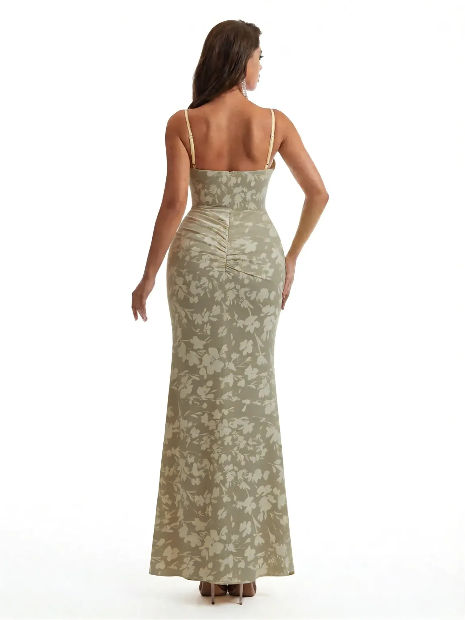 Simple Spaghetti Straps Slit Mermaid Floral Satin Maxi Floral Formal Dresses For Women sold by ChicSew product image thumbnail 2