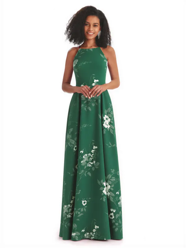 Sexy Spaghetti Straps A-line Long Satin Floral Formal Dresses For Women sold by ChicSew