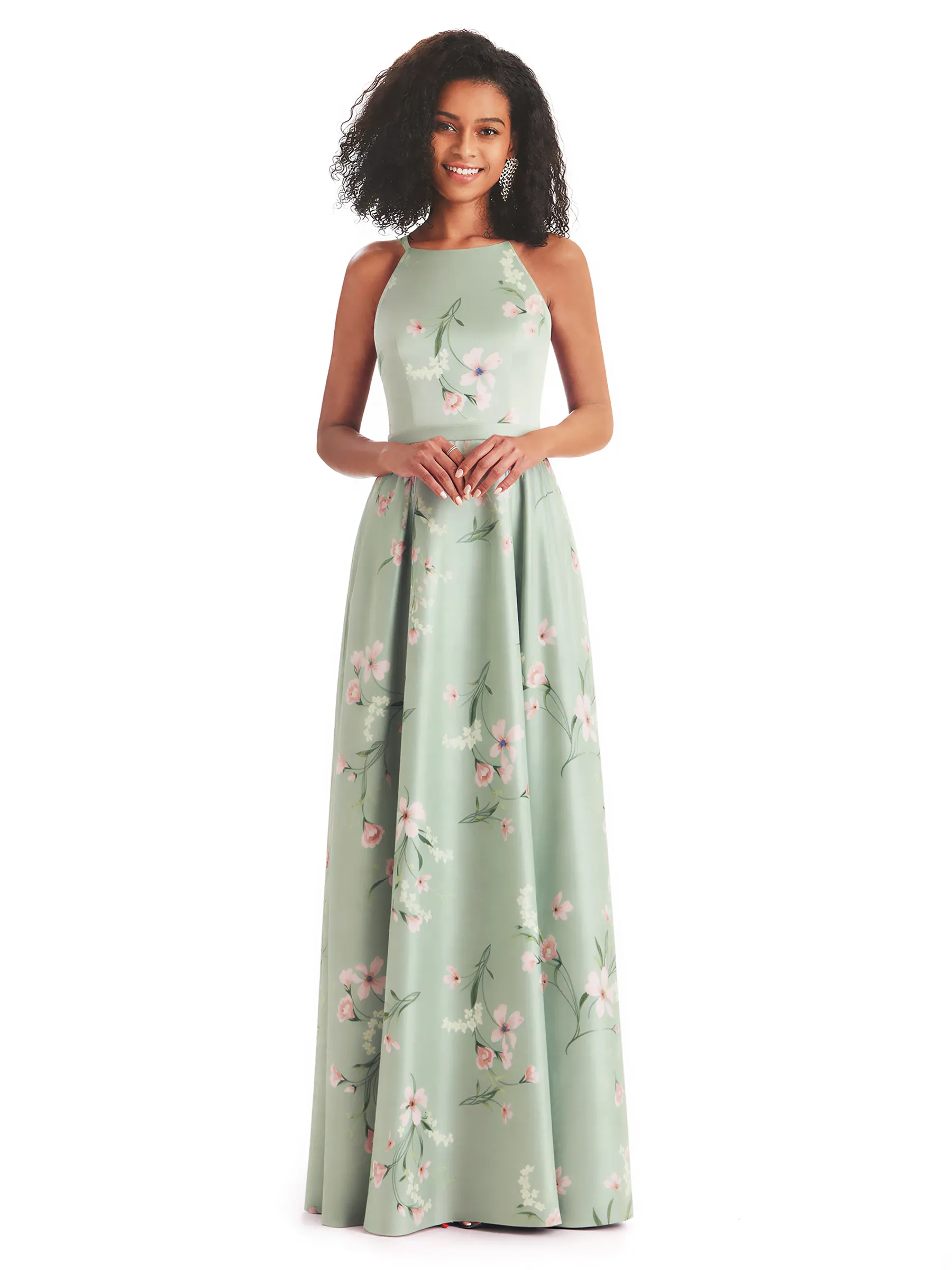 Sexy Spaghetti Straps A-line Long Satin Floral Formal Dresses For Women sold by ChicSew