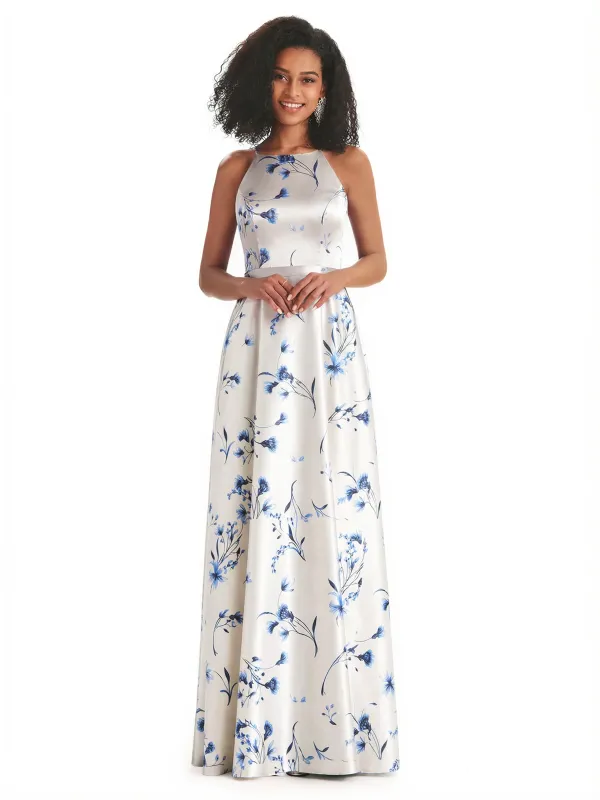 Sexy Spaghetti Straps A-line Long Satin Floral Formal Dresses For Women sold by ChicSew