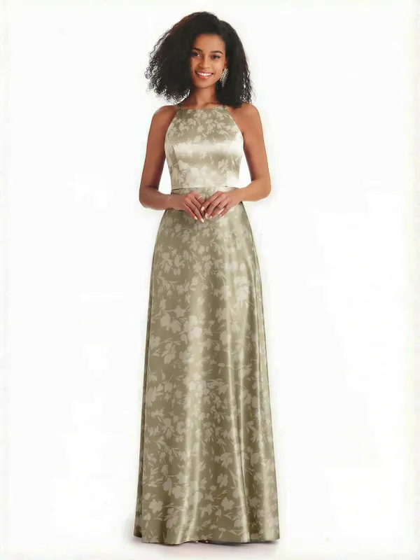 Sexy Spaghetti Straps A-line Long Satin Floral Formal Dresses For Women sold by ChicSew