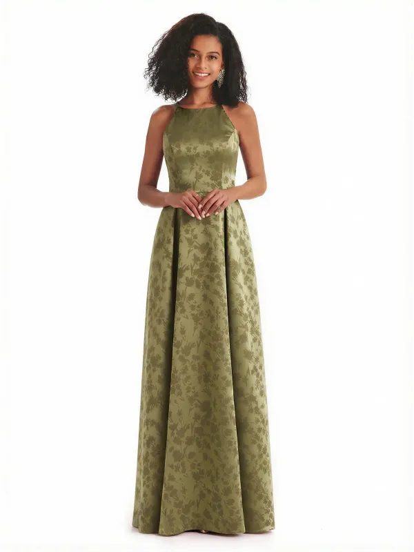 Sexy Spaghetti Straps A-line Long Satin Floral Formal Dresses For Women sold by ChicSew