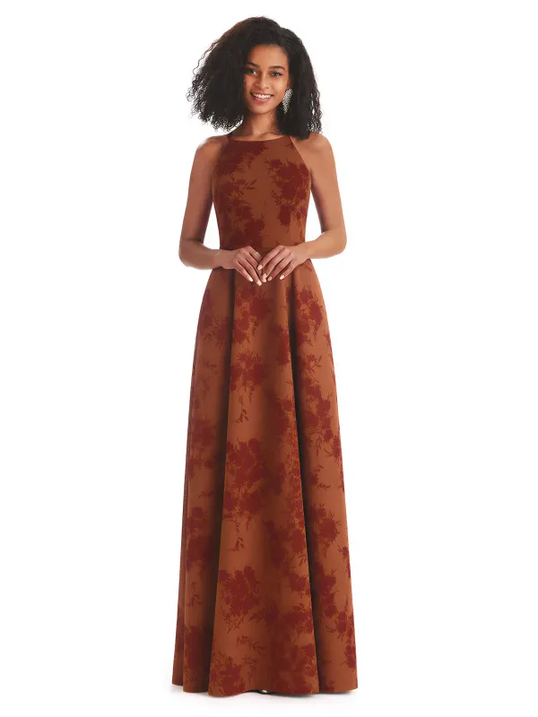 Sexy Spaghetti Straps A-line Long Satin Floral Formal Dresses For Women sold by ChicSew