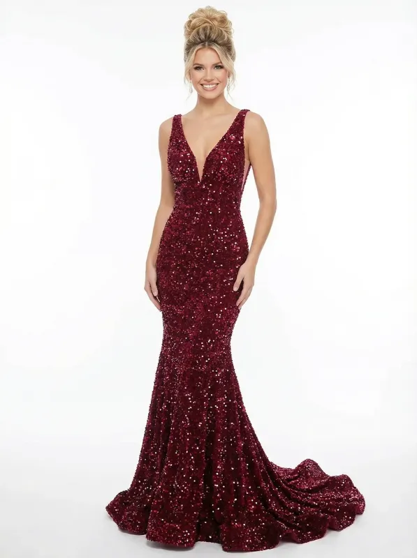 Sparkly Sequin V-neck Mermaid Long Party Prom Dresses For Graduation sold by ChicSew