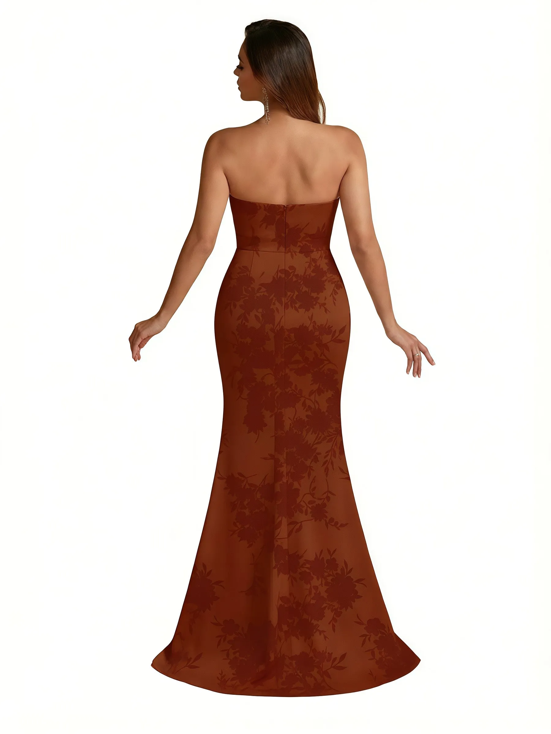 Trendy Sweetheart Strapless Side Slit Mermaid Long Satin Floral Formal Dresses For Women sold by ChicSew product image thumbnail 2