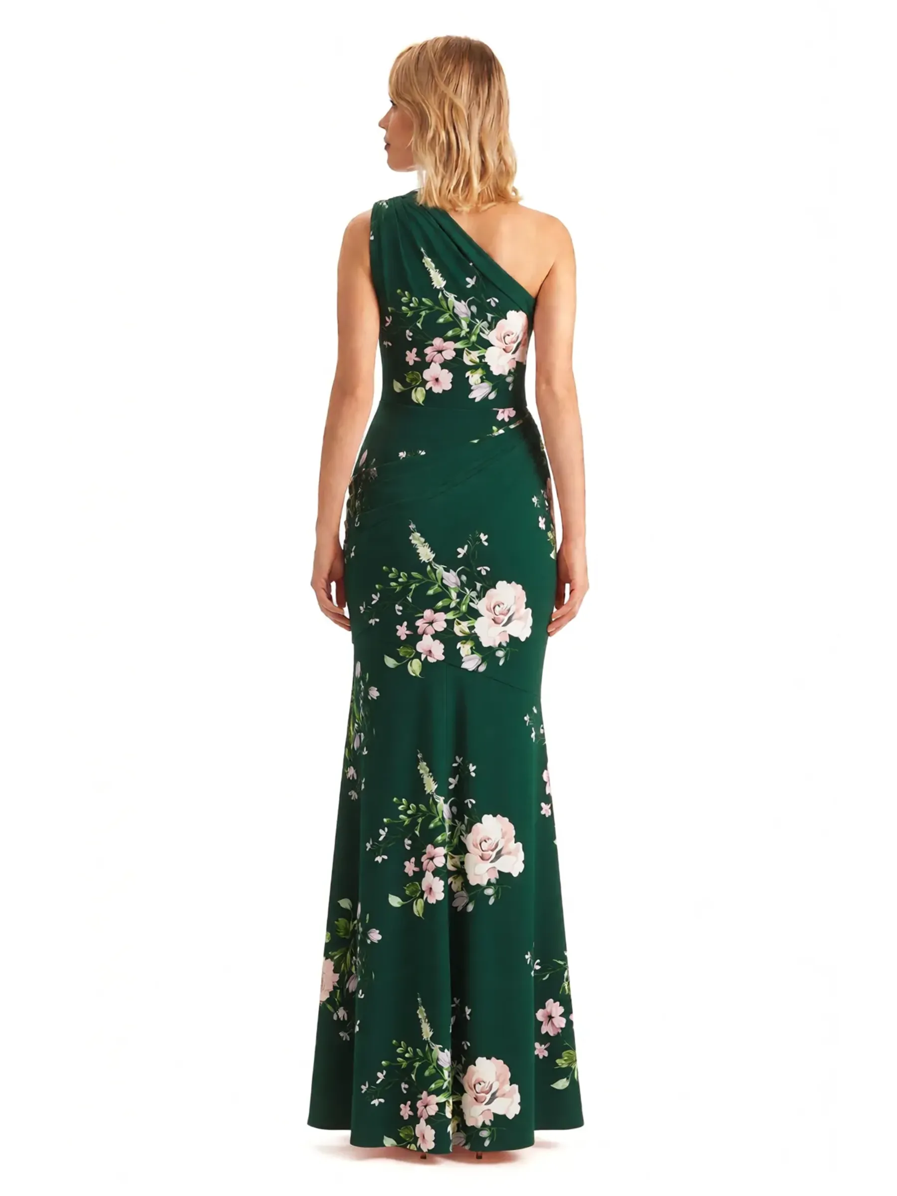 Sexy One Shoulder Side Slit Mermaid Long Satin Floral Formal Dresses For Women sold by ChicSew product image thumbnail 2