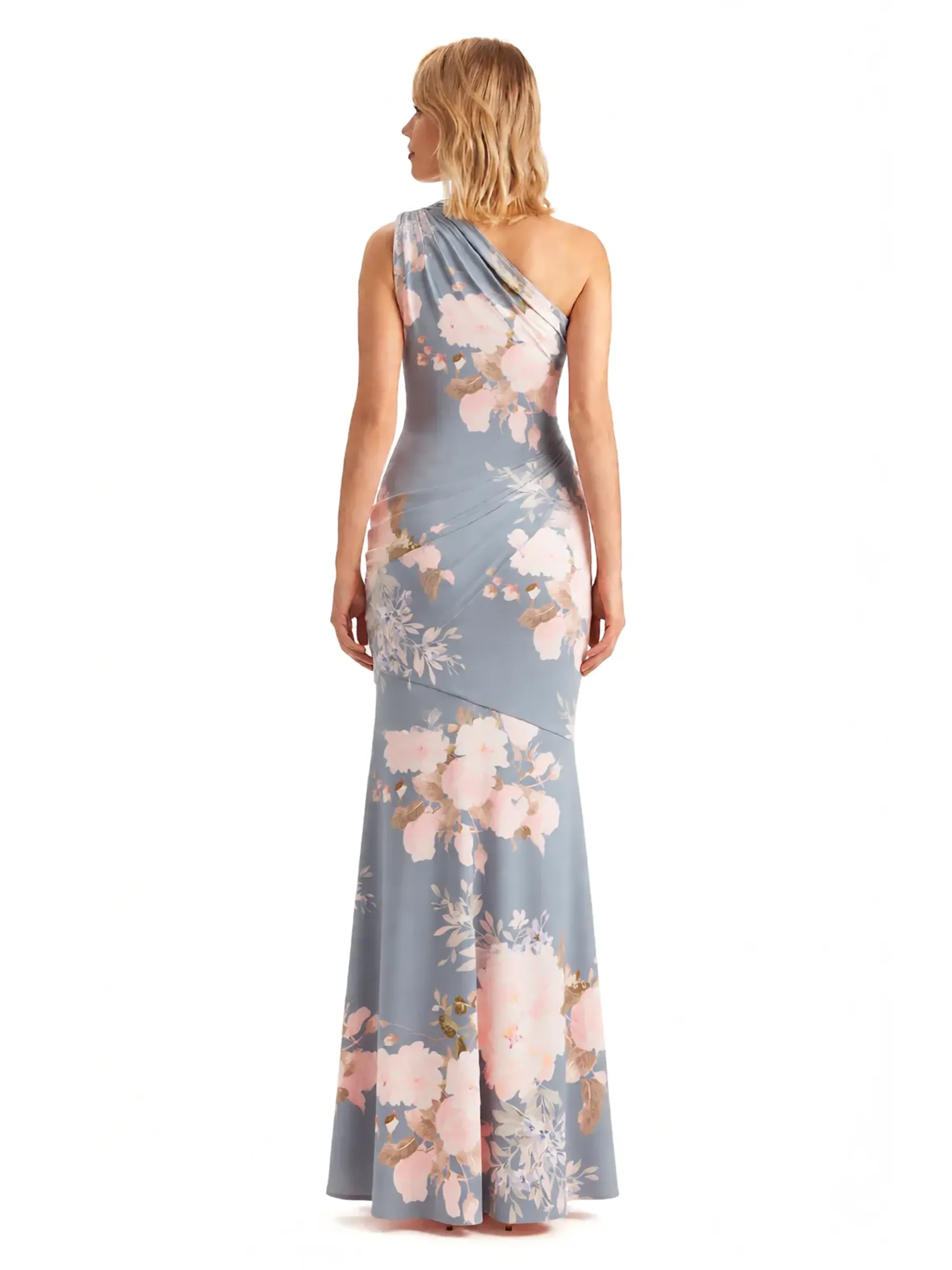 Sexy One Shoulder Side Slit Mermaid Long Satin Floral Formal Dresses For Women sold by ChicSew product image thumbnail 2