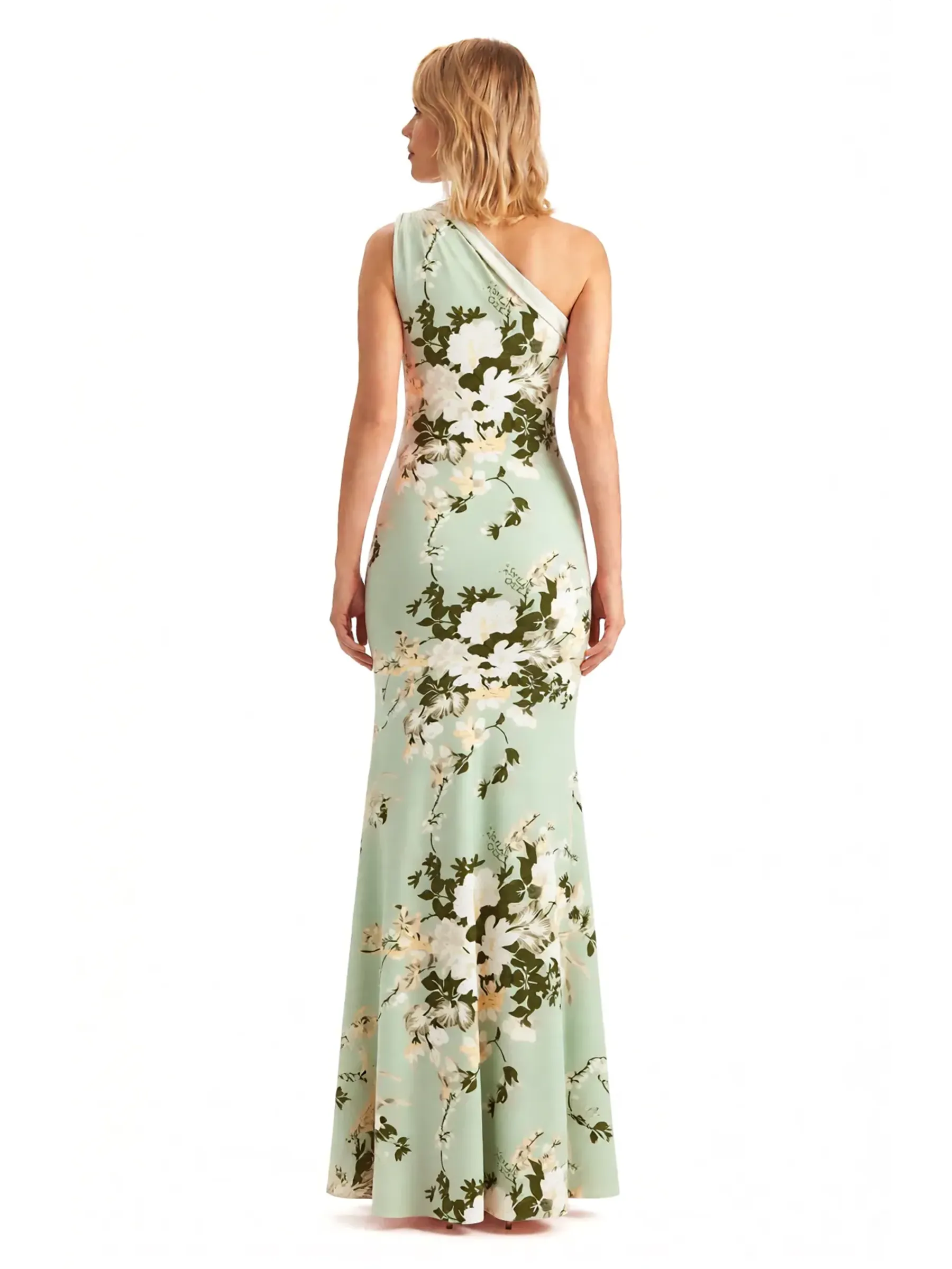 Sexy One Shoulder Side Slit Mermaid Long Satin Floral Formal Dresses For Women sold by ChicSew product image thumbnail 2