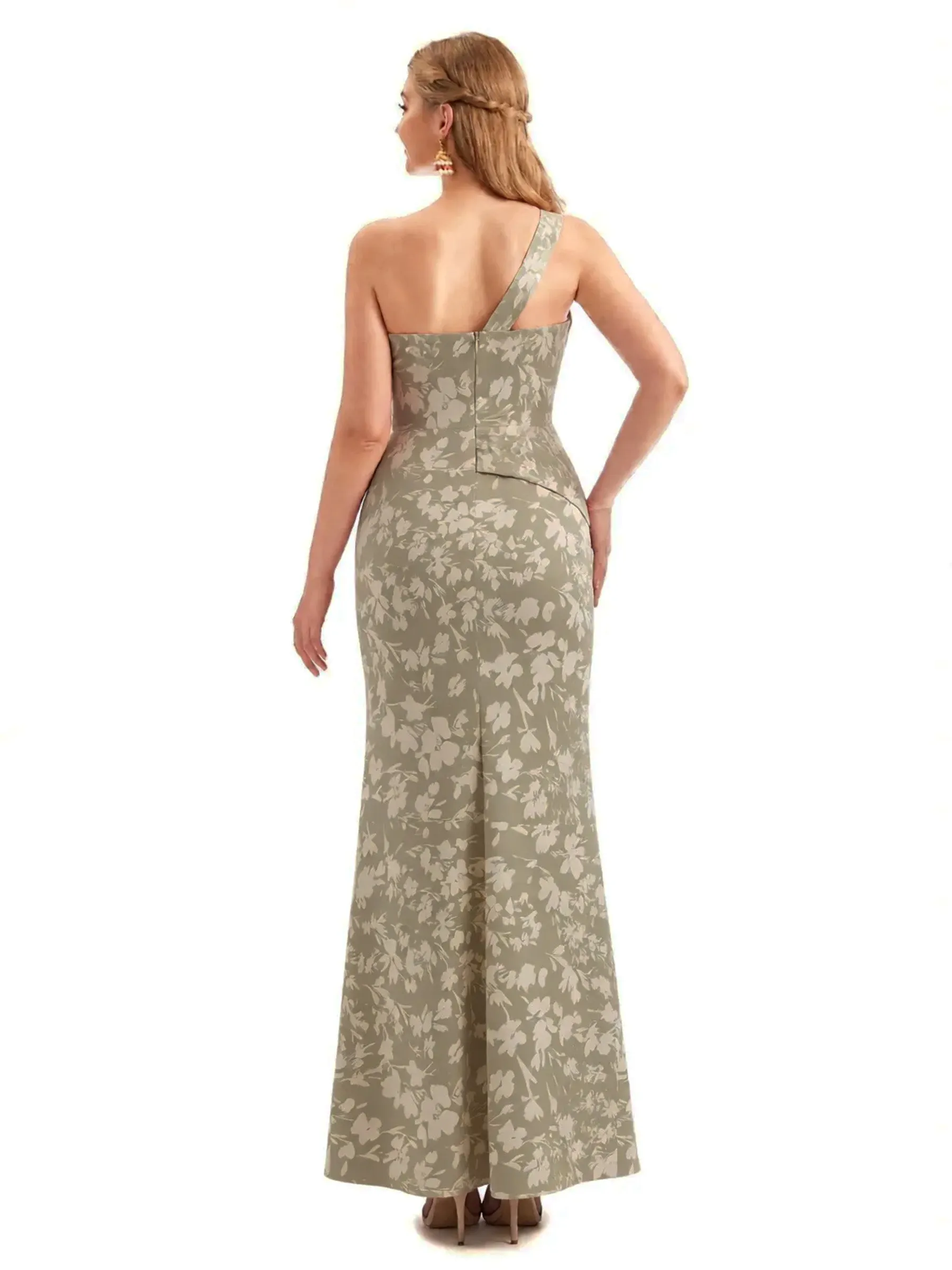 Beautiful One Shoulder Side Slit Mermaid Floral Satin Maxi Floral Formal Dresses For Women sold by ChicSew product image thumbnail 2