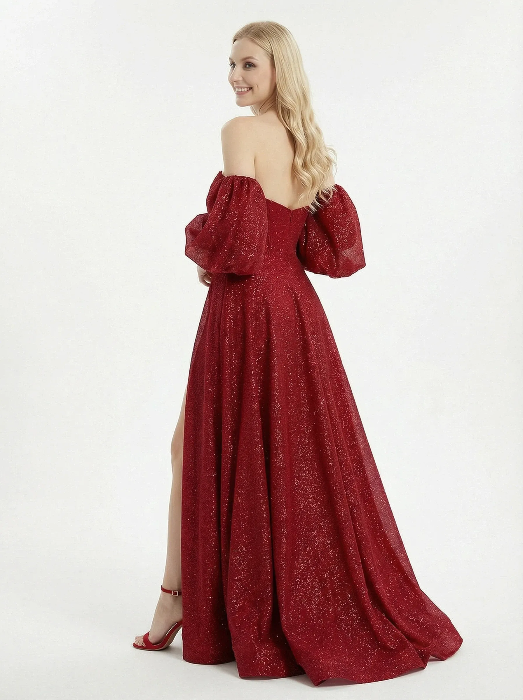Elegant Off Shoulder Sequin Sweetheart Long Prom Dresses With Sleeve sold by ChicSew product image thumbnail 2