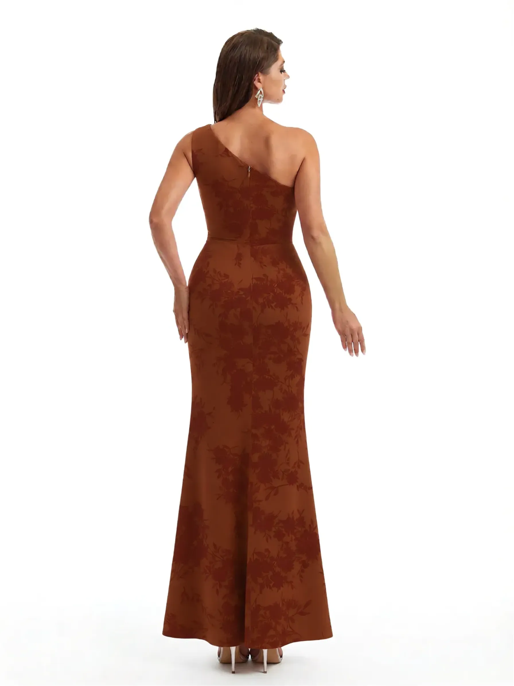 Simple One Shoulder Side Slit Mermaid Floral Satin Maxi Floral Formal Dresses For Women sold by ChicSew product image thumbnail 2