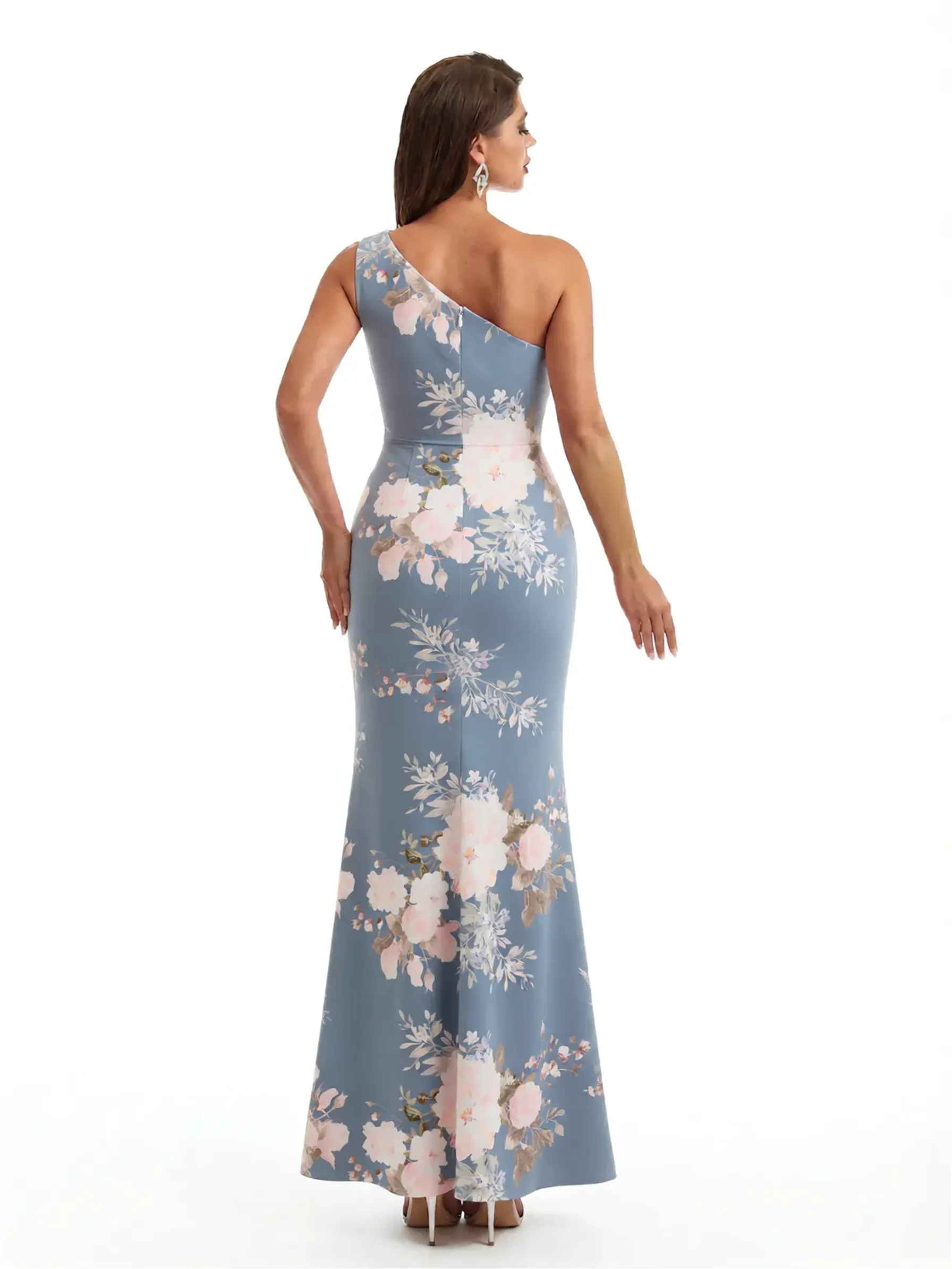 Simple One Shoulder Side Slit Mermaid Floral Satin Maxi Floral Formal Dresses For Women sold by ChicSew product image thumbnail 2