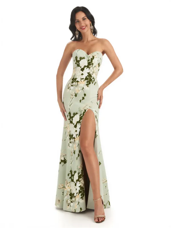 Sexy Sweetheart Side Slit Mermaid Long Satin Floral Formal Dresses For Women sold by ChicSew