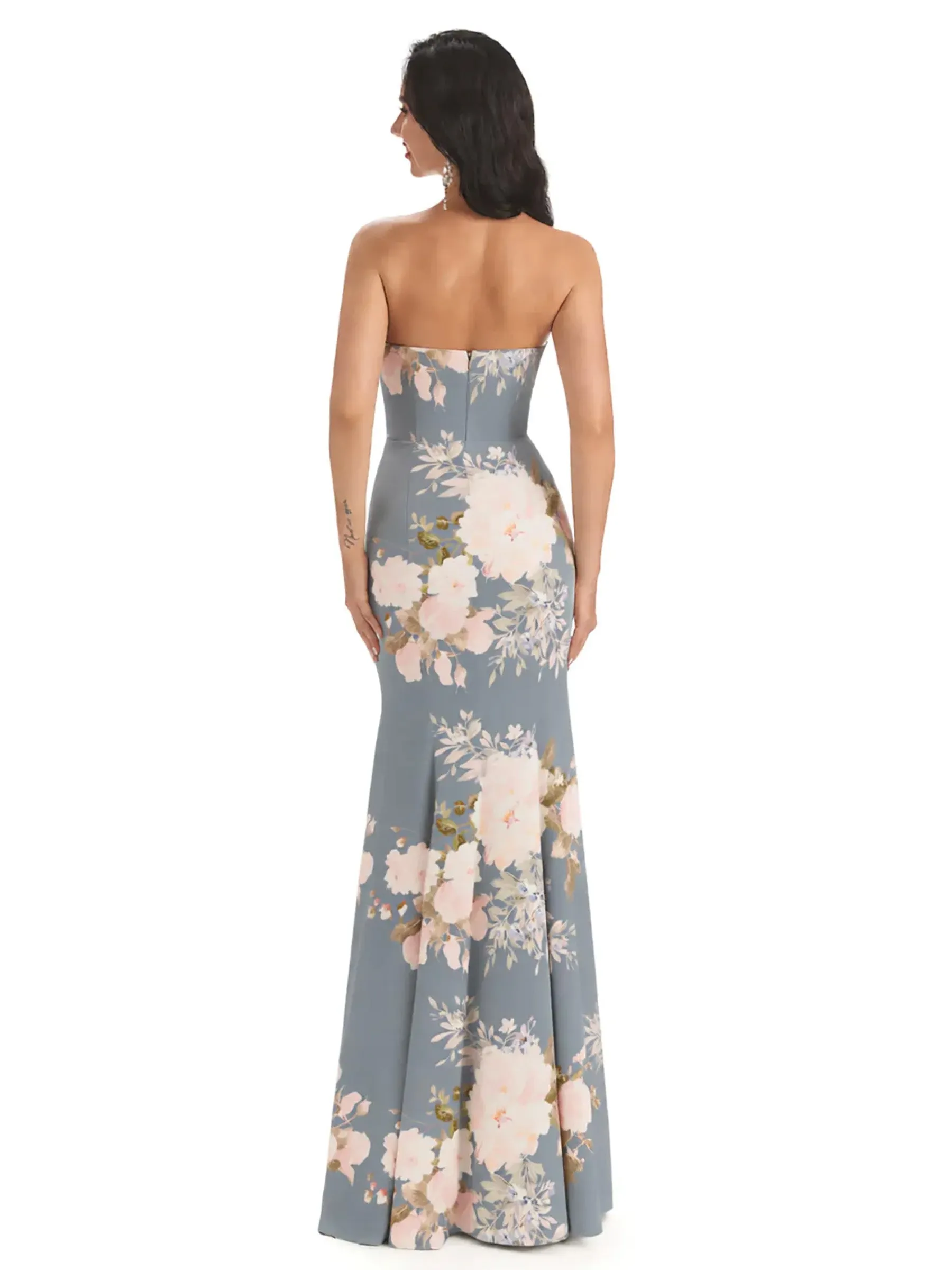 Sexy Sweetheart Side Slit Mermaid Long Satin Floral Formal Dresses For Women sold by ChicSew product image thumbnail 2