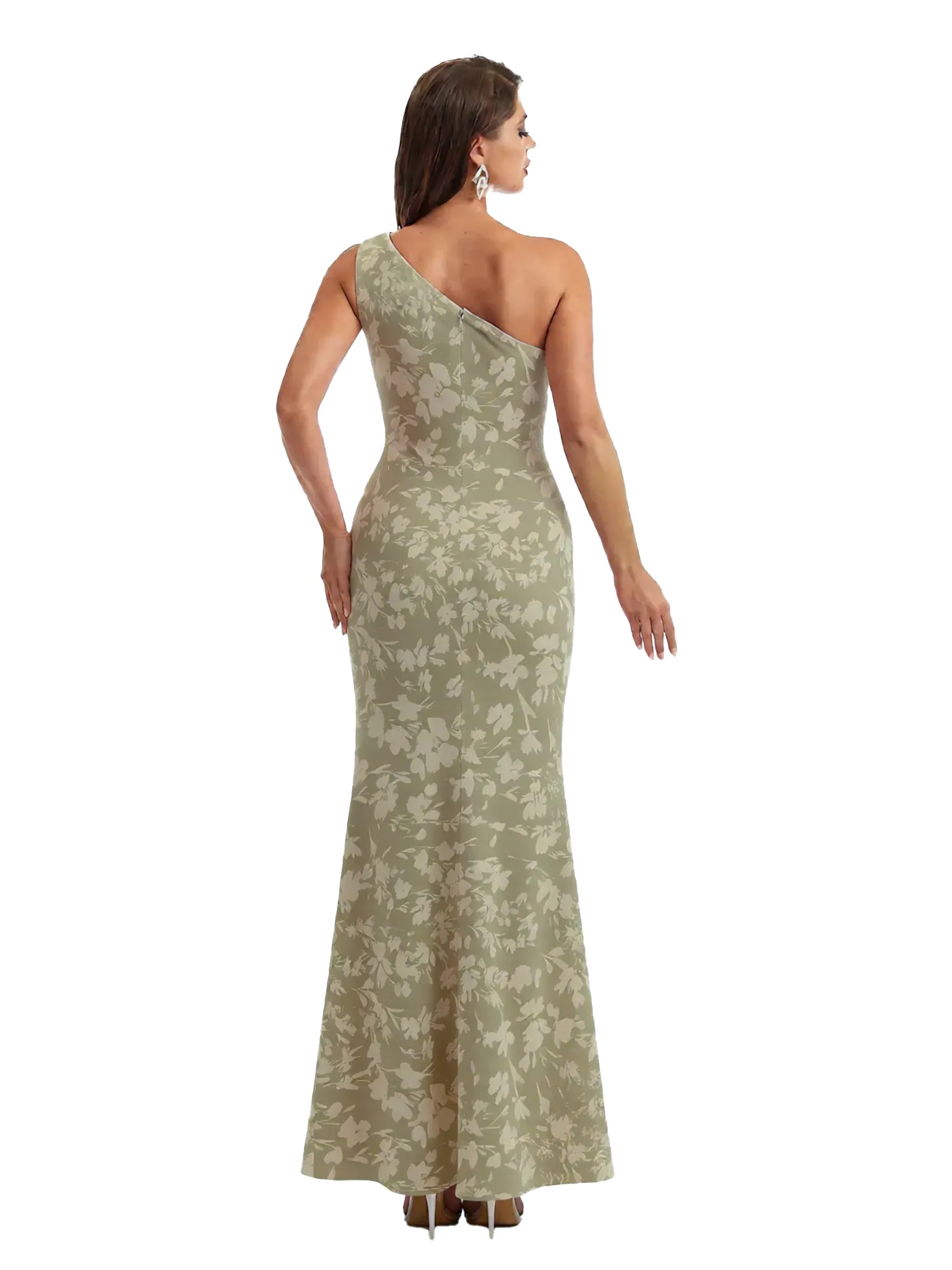 Simple One Shoulder Side Slit Mermaid Floral Satin Maxi Floral Formal Dresses For Women sold by ChicSew product image thumbnail 2