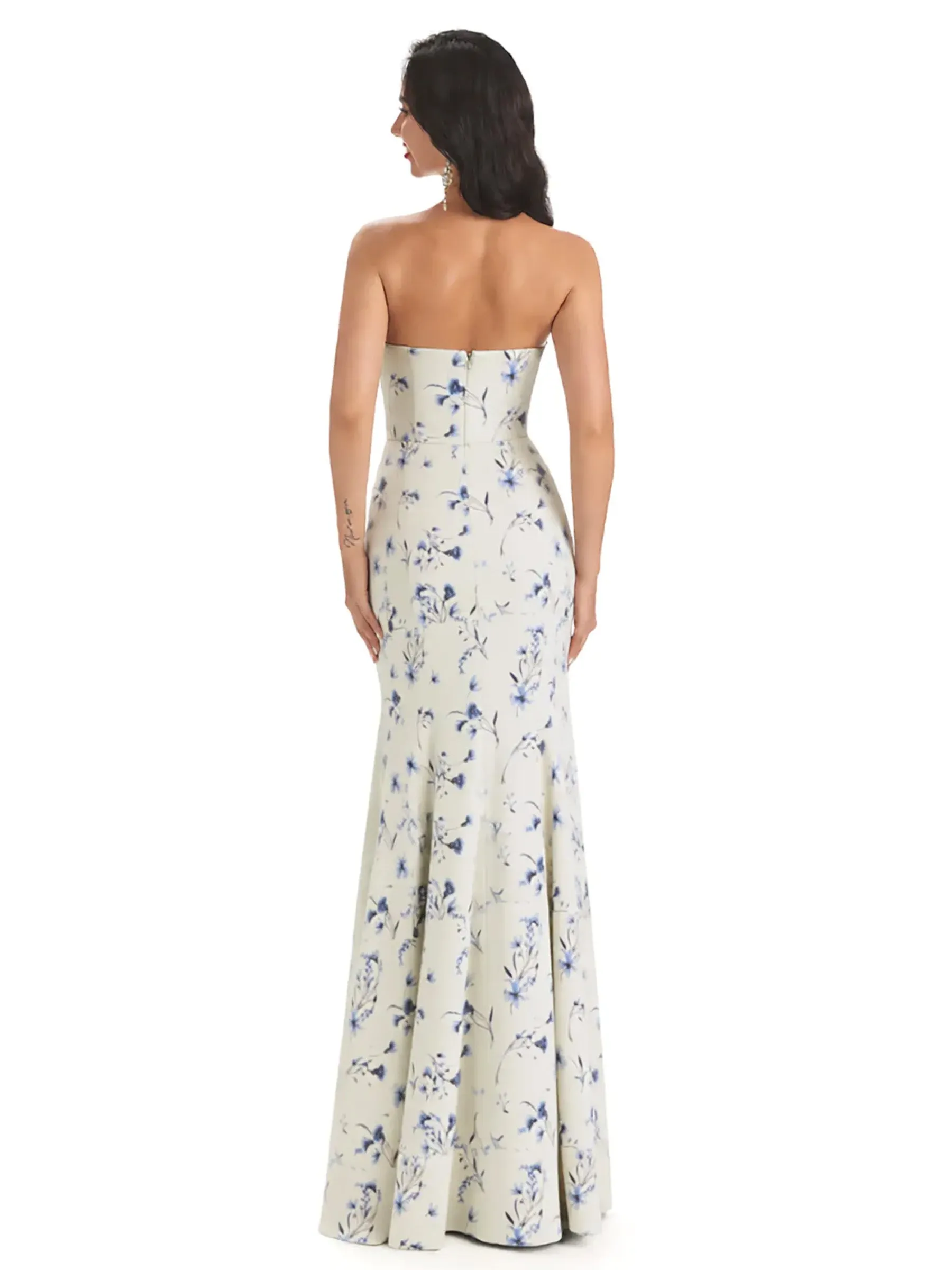 Sexy Sweetheart Side Slit Mermaid Long Satin Floral Formal Dresses For Women sold by ChicSew product image thumbnail 2