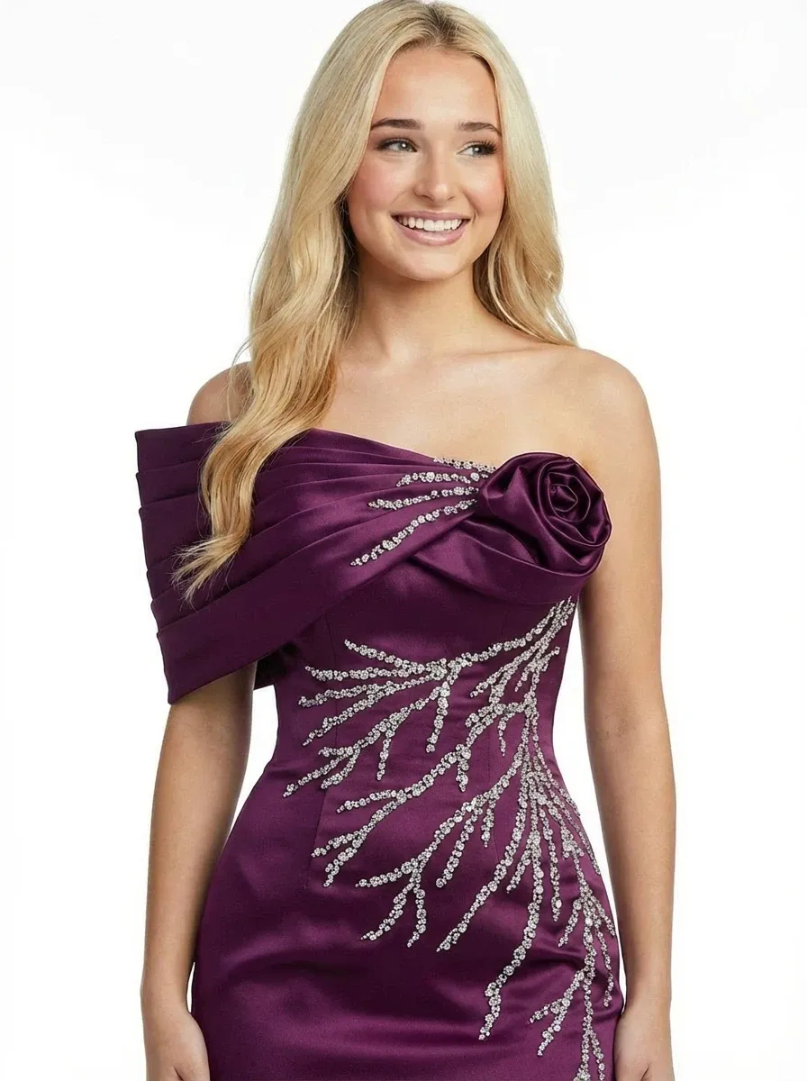 Elegant Mermaid Beaded One Shoulder Satin Long Party Prom Dresses sold by ChicSew product image thumbnail 2