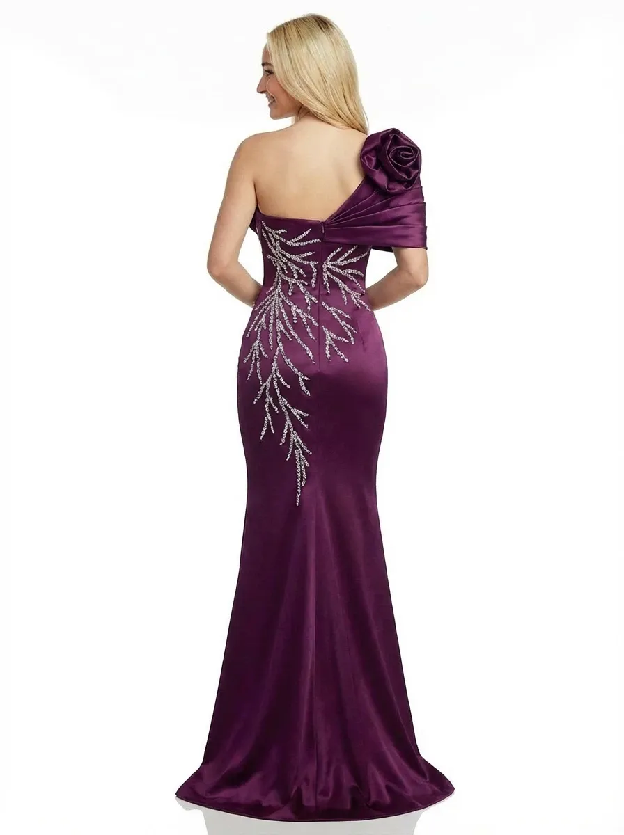 Elegant Mermaid Beaded One Shoulder Satin Long Party Prom Dresses sold by ChicSew product image thumbnail 3