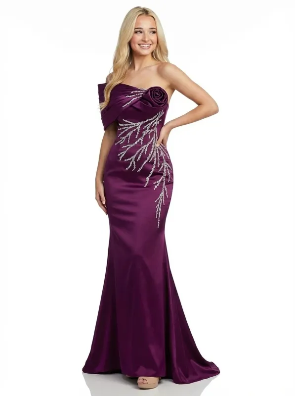 Elegant Mermaid Beaded One Shoulder Satin Long Party Prom Dresses sold by ChicSew