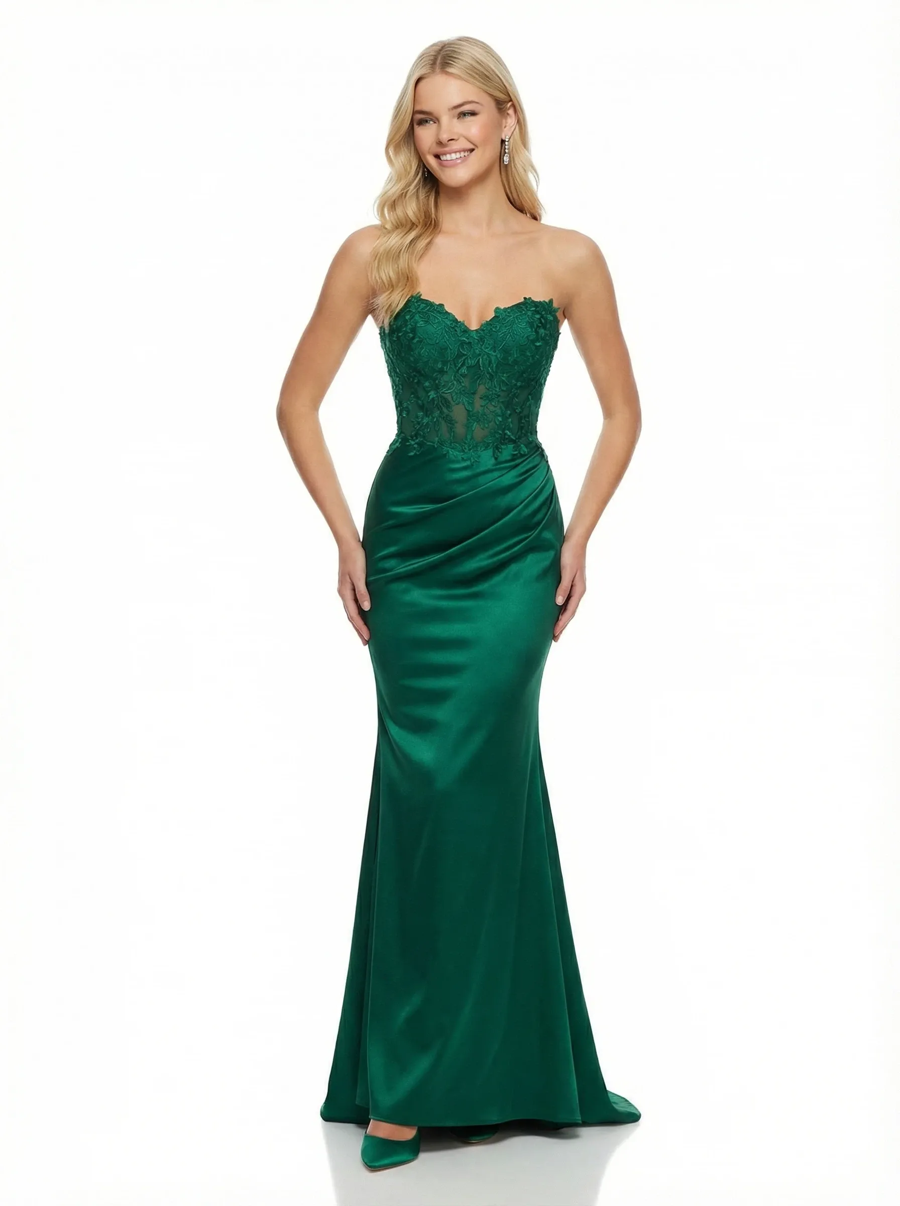 ChicSew Elegent Strapless Sweetheart Mermaid Satin Lace Applique Party Prom Dresses With Boning sold by ChicSew