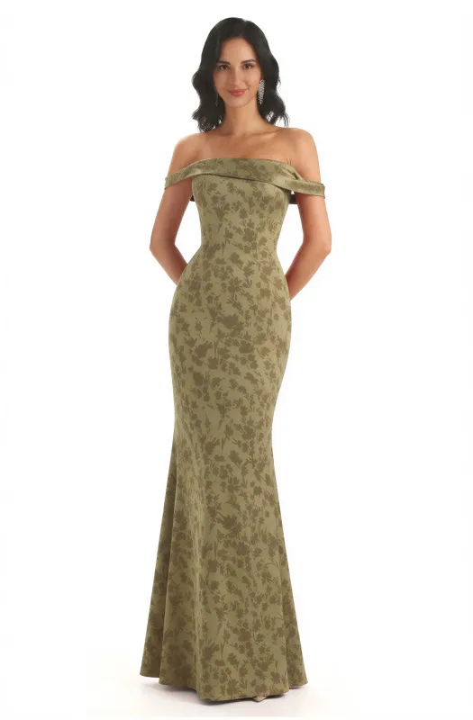 Trendy Off Shoulder Mermaid Floral Satin Maxi Floral Evening Formal Dresses sold by ChicSew