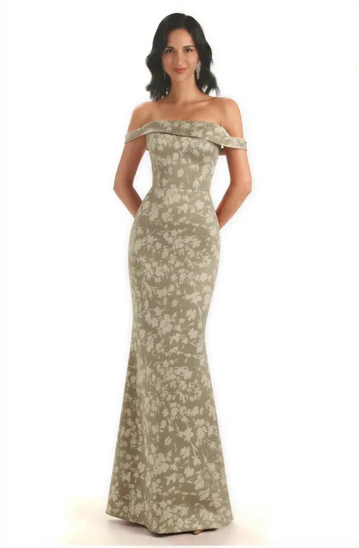 Trendy Off Shoulder Mermaid Floral Satin Maxi Floral Evening Formal Dresses sold by ChicSew