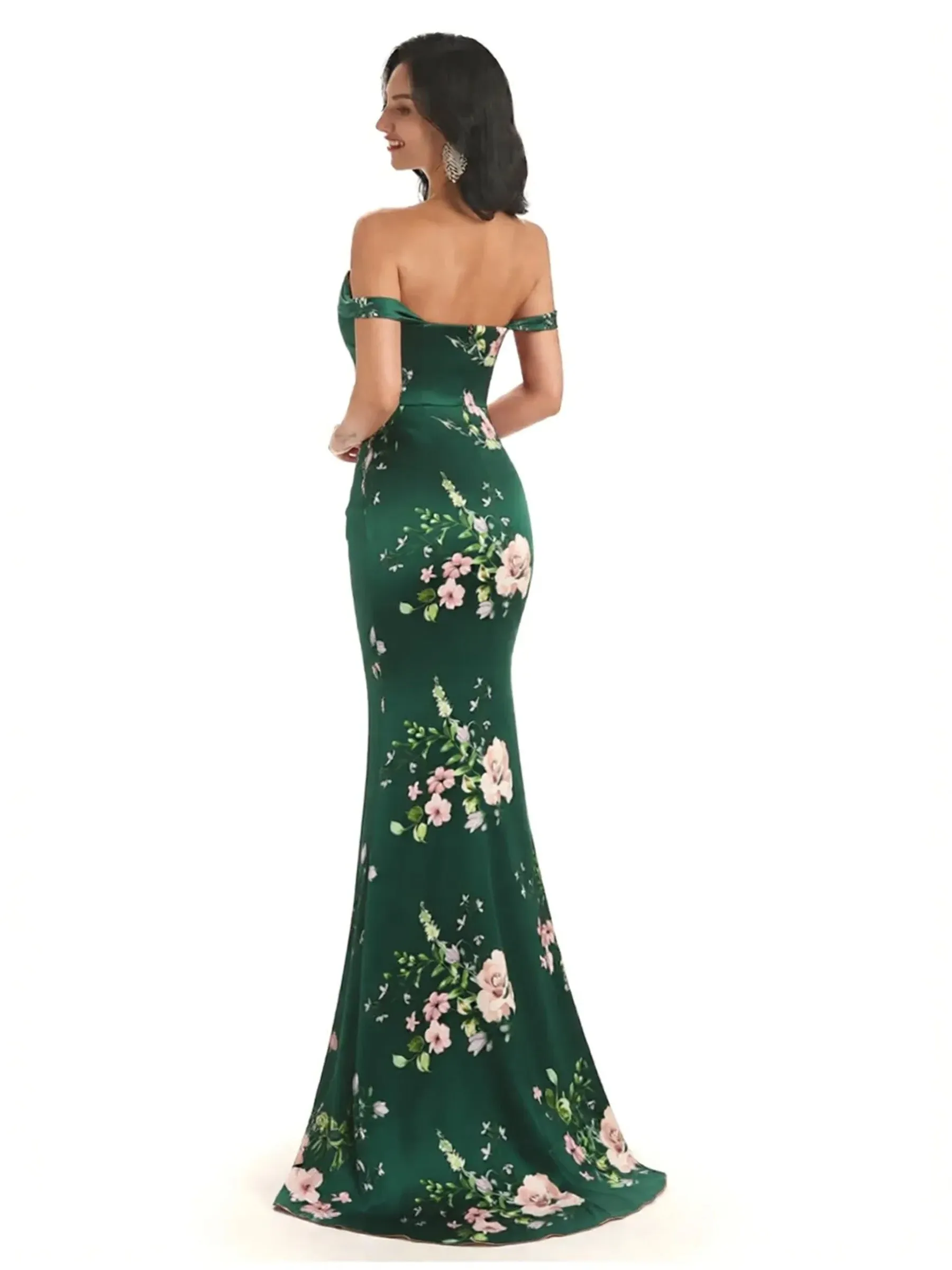 Trendy Off Shoulder Mermaid Floral Satin Maxi Floral Evening Formal Dresses sold by ChicSew product image thumbnail 2