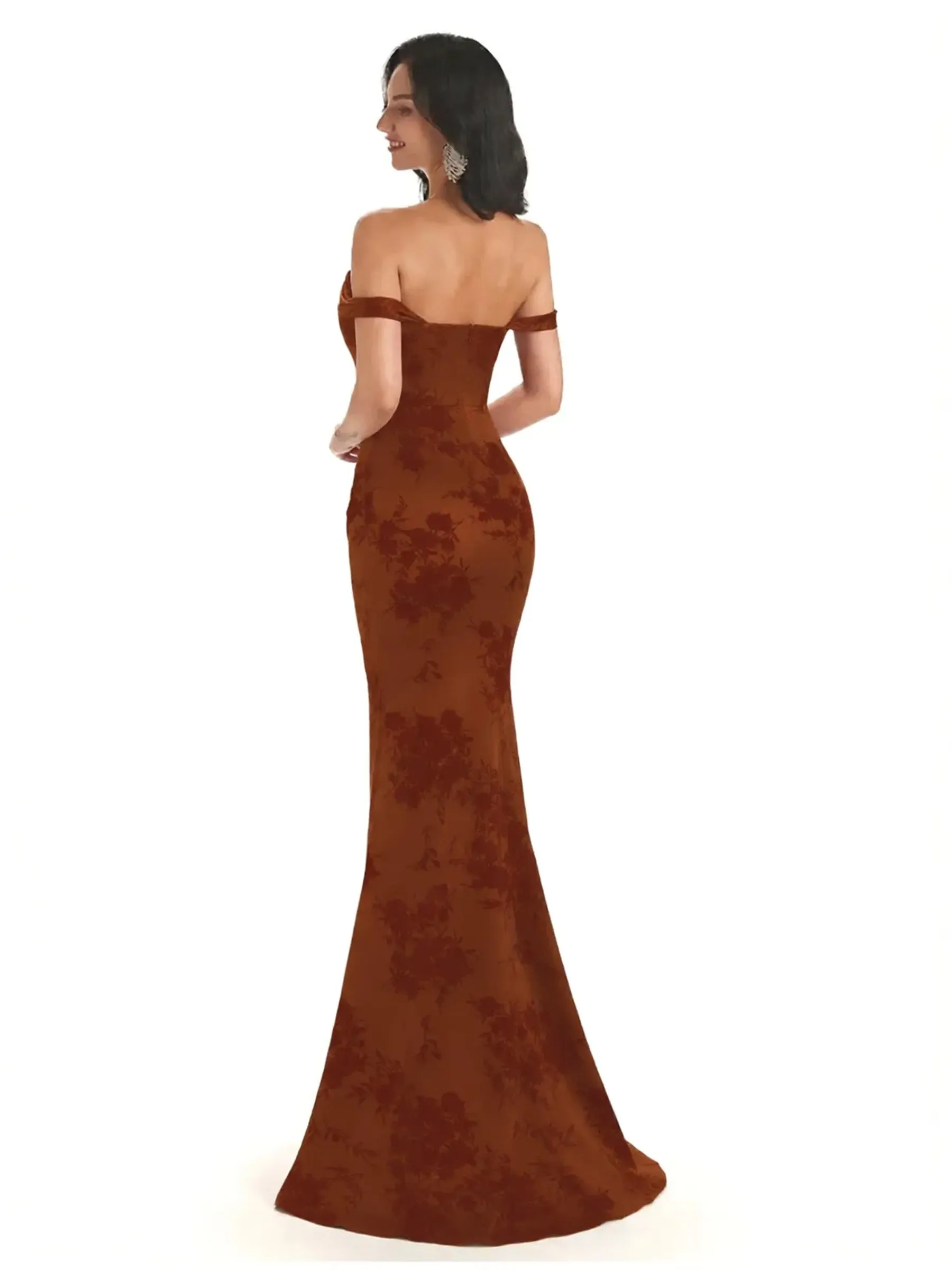 Trendy Off Shoulder Mermaid Floral Satin Maxi Floral Evening Formal Dresses sold by ChicSew product image thumbnail 2