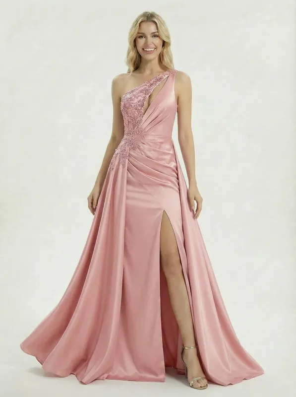 Sexy Satin One Shoulder Long Mermaid Party Prom Dresses OverSkirt sold by ChicSew