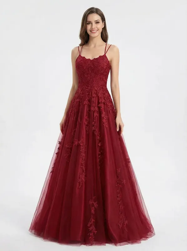 Elegant Lace Strapless A Line Long Tulle Party Prom Dresses sold by ChicSew