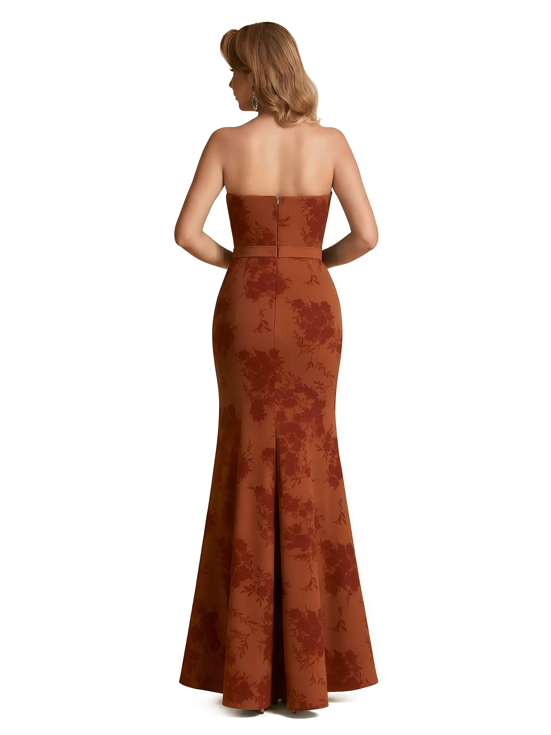 Elegant Strapless Side Slit Mermaid Long Satin Floral Formal Dresses For Women sold by ChicSew product image thumbnail 2