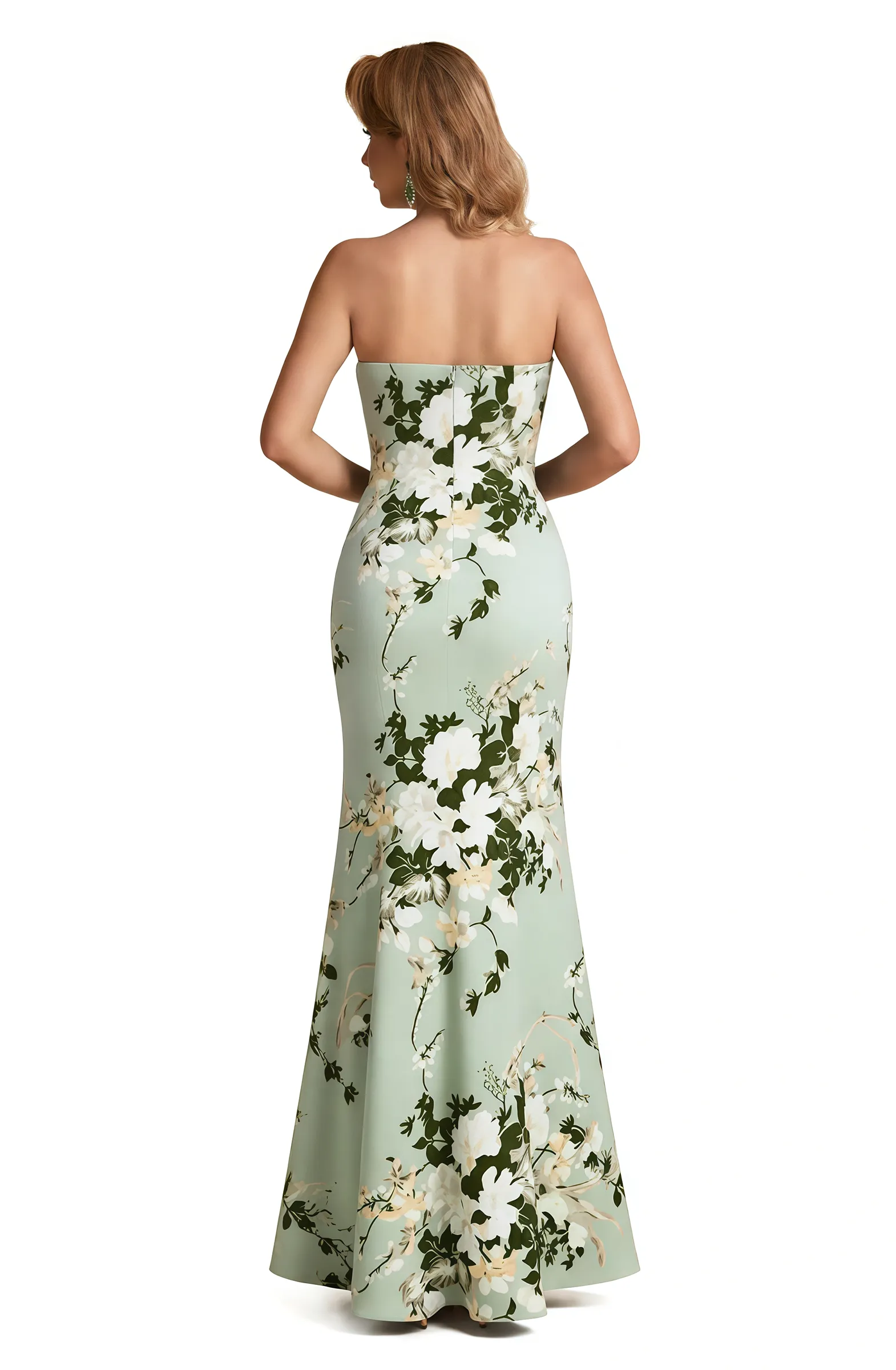 Elegant Strapless Side Slit Mermaid Long Satin Floral Formal Dresses For Women sold by ChicSew product image thumbnail 2