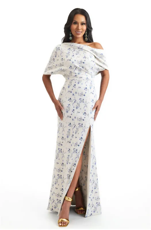 Elegant Half Sleeves Side Slit Mermaid Floral Satin Maxi Floral Formal Dresses For Women sold by ChicSew