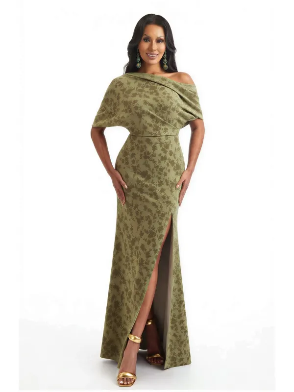 Elegant Half Sleeves Side Slit Mermaid Floral Satin Maxi Floral Formal Dresses For Women sold by ChicSew