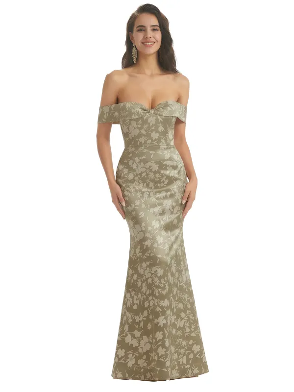 Elegant Off Shoulder Mermaid Floral Satin Maxi Floral Formal Evening Dresses sold by ChicSew