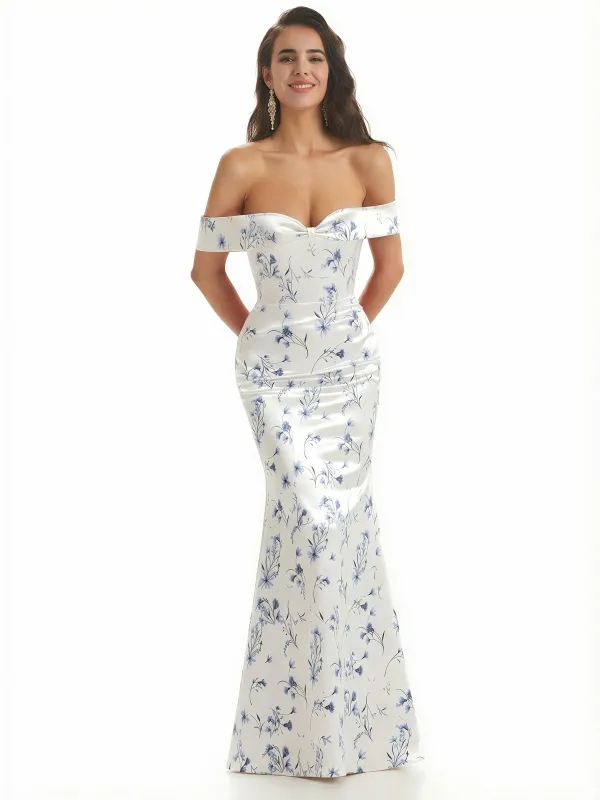 Elegant Off Shoulder Mermaid Floral Satin Maxi Floral Formal Evening Dresses sold by ChicSew