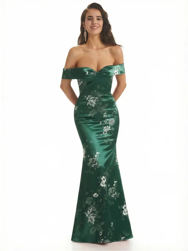 Elegant Off Shoulder Mermaid Floral Satin Maxi Floral Formal Evening Dresses sold by ChicSew