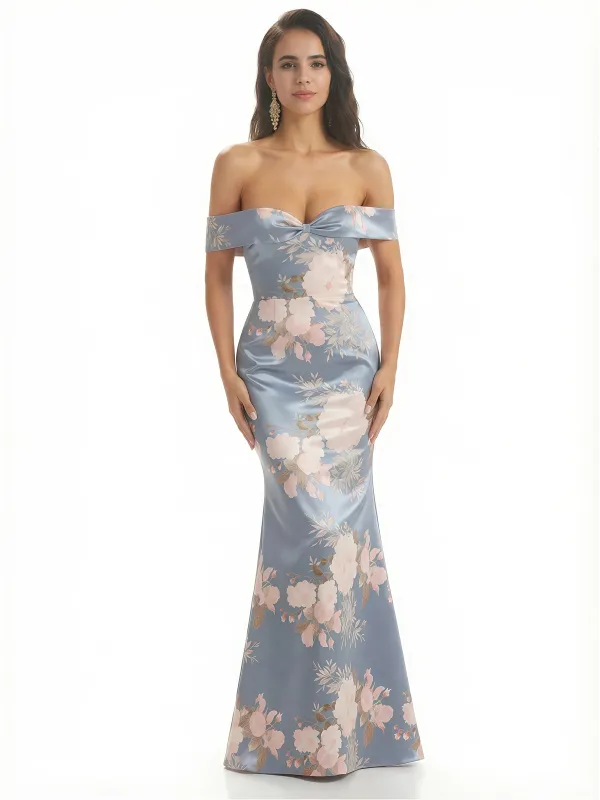 Elegant Off Shoulder Mermaid Floral Satin Maxi Floral Formal Evening Dresses sold by ChicSew