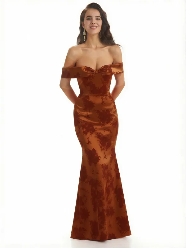 Elegant Off Shoulder Mermaid Floral Satin Maxi Floral Formal Evening Dresses sold by ChicSew