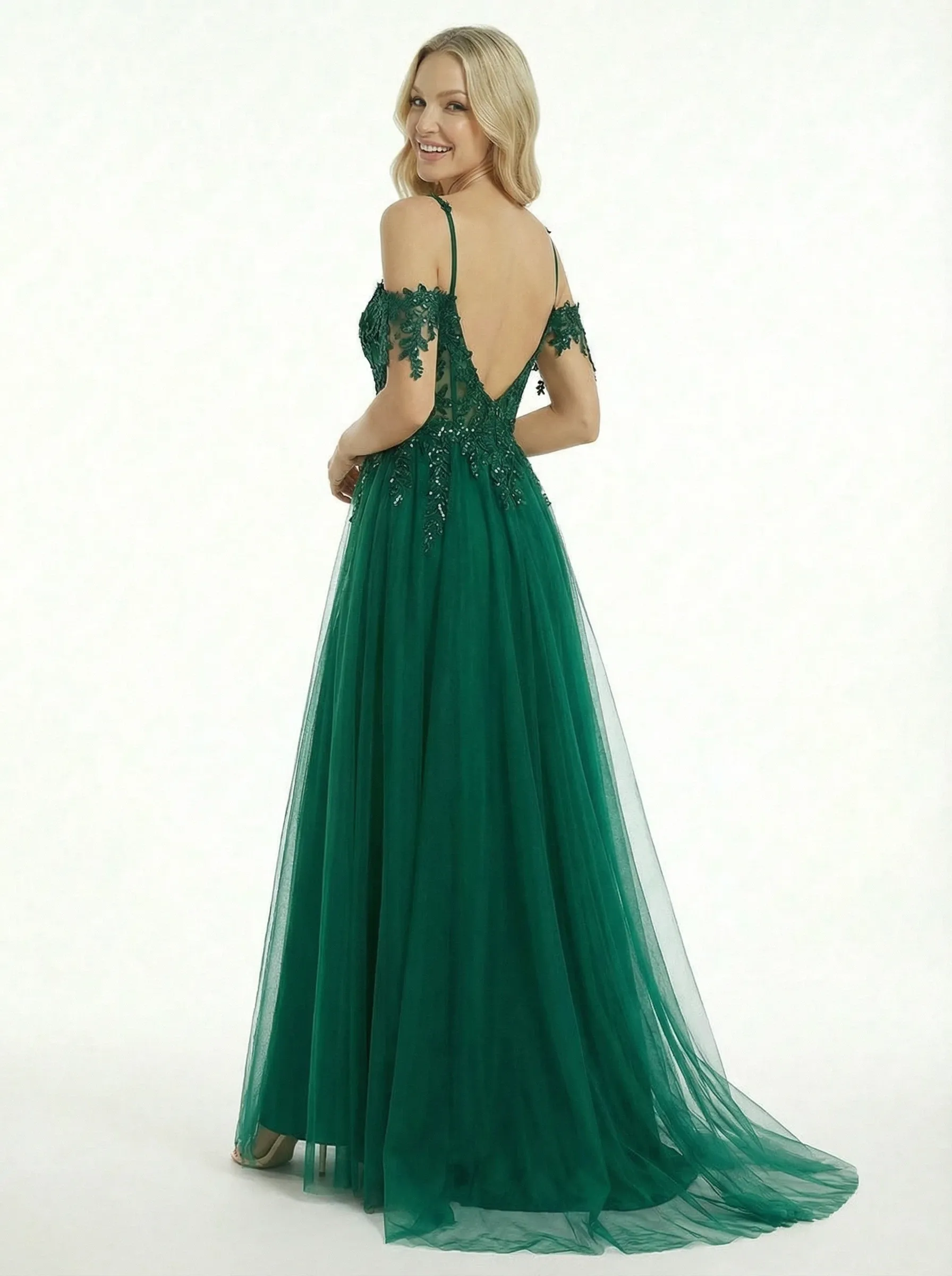 Elegant Lace Beaded Cold Shoulder A Line Side Slit Long Party Prom Dresses sold by ChicSew product image thumbnail 3