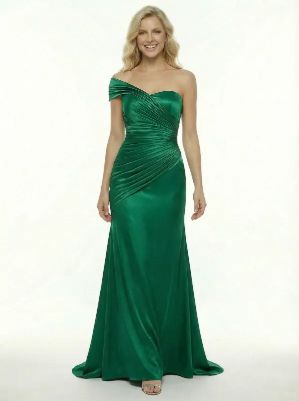 ChicSew Elegent Mermaid One Shoulder Floor-Length Satin Party Prom Dresses With Ruching sold by ChicSew