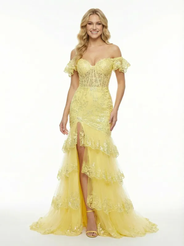 Elegant Off The Shoulder Lace Mermaid Long Formal Prom Dresses sold by ChicSew