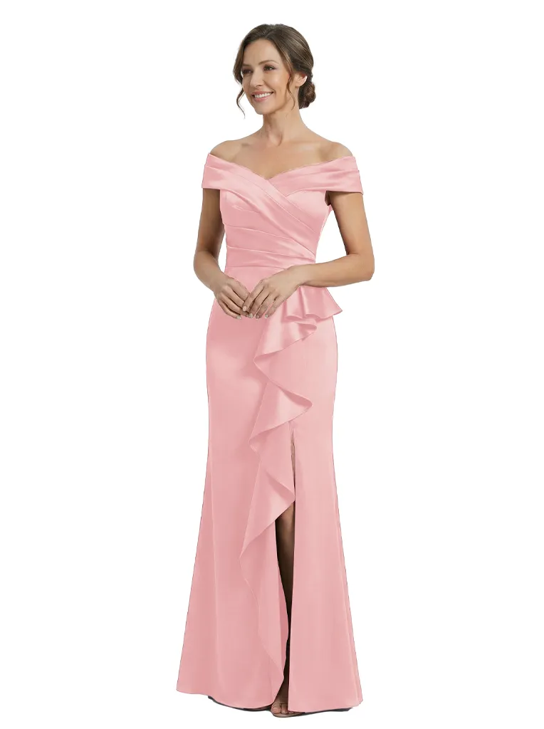 Elegant Off Shoulder Satin Side Slit Ruffles Mermaid Mother Of The Bride Dresses sold by ChicSew product image thumbnail 5