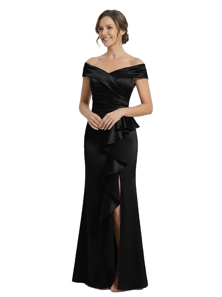Elegant Off Shoulder Satin Side Slit Ruffles Mermaid Mother Of The Bride Dresses sold by ChicSew product image thumbnail 3